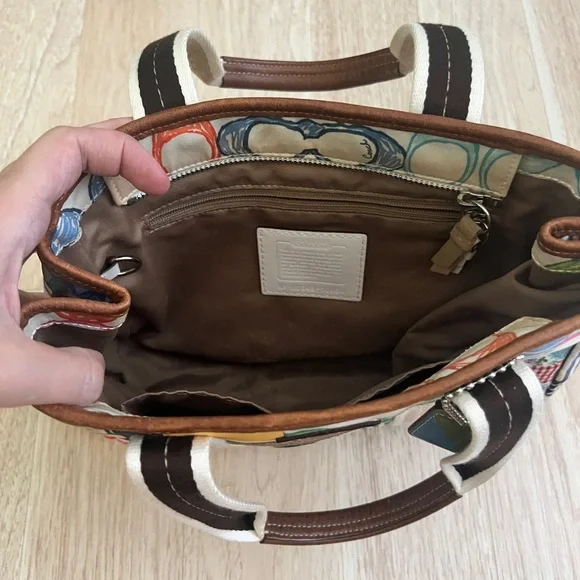 Vintage Y2K Coach Patchwork Canvas Tote in Multicolor with Tan Handles - Picture 3 of 4